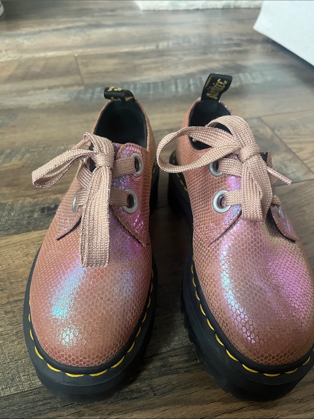 Dr. Martens Pink Iridescent Lace-Up Platform Shoes